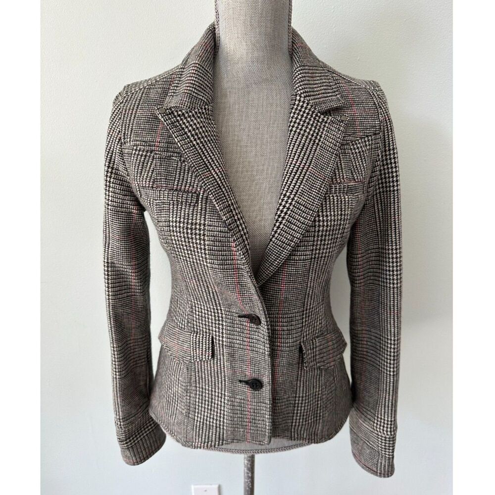 Vintage Triple Five Soul Plaid Blazer Women XS Fitted Jacket Floral Velvet Patch